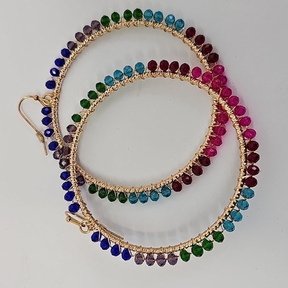 Noir Sparkly Crystal Multicolored Hoop Drop  Earrings - Picture 6 of 6